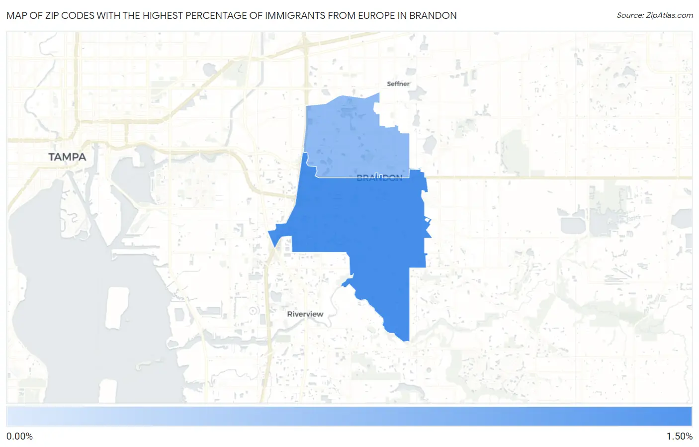 Zip Codes with the Highest Percentage of Immigrants from Europe in Brandon Map