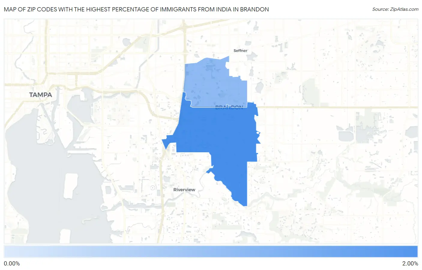 Zip Codes with the Highest Percentage of Immigrants from India in Brandon Map