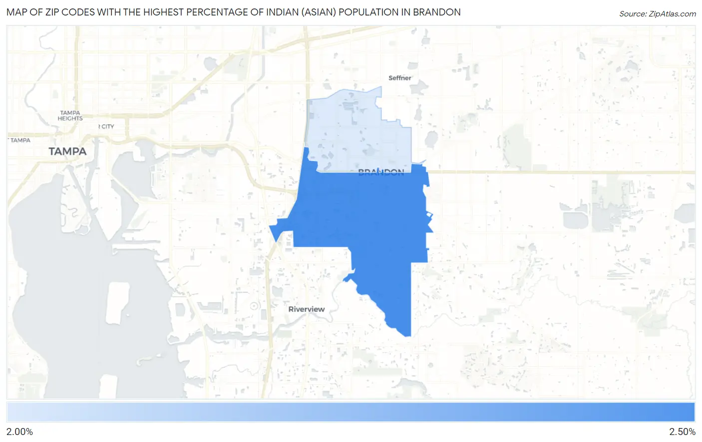 Zip Codes with the Highest Percentage of Indian (Asian) Population in Brandon Map