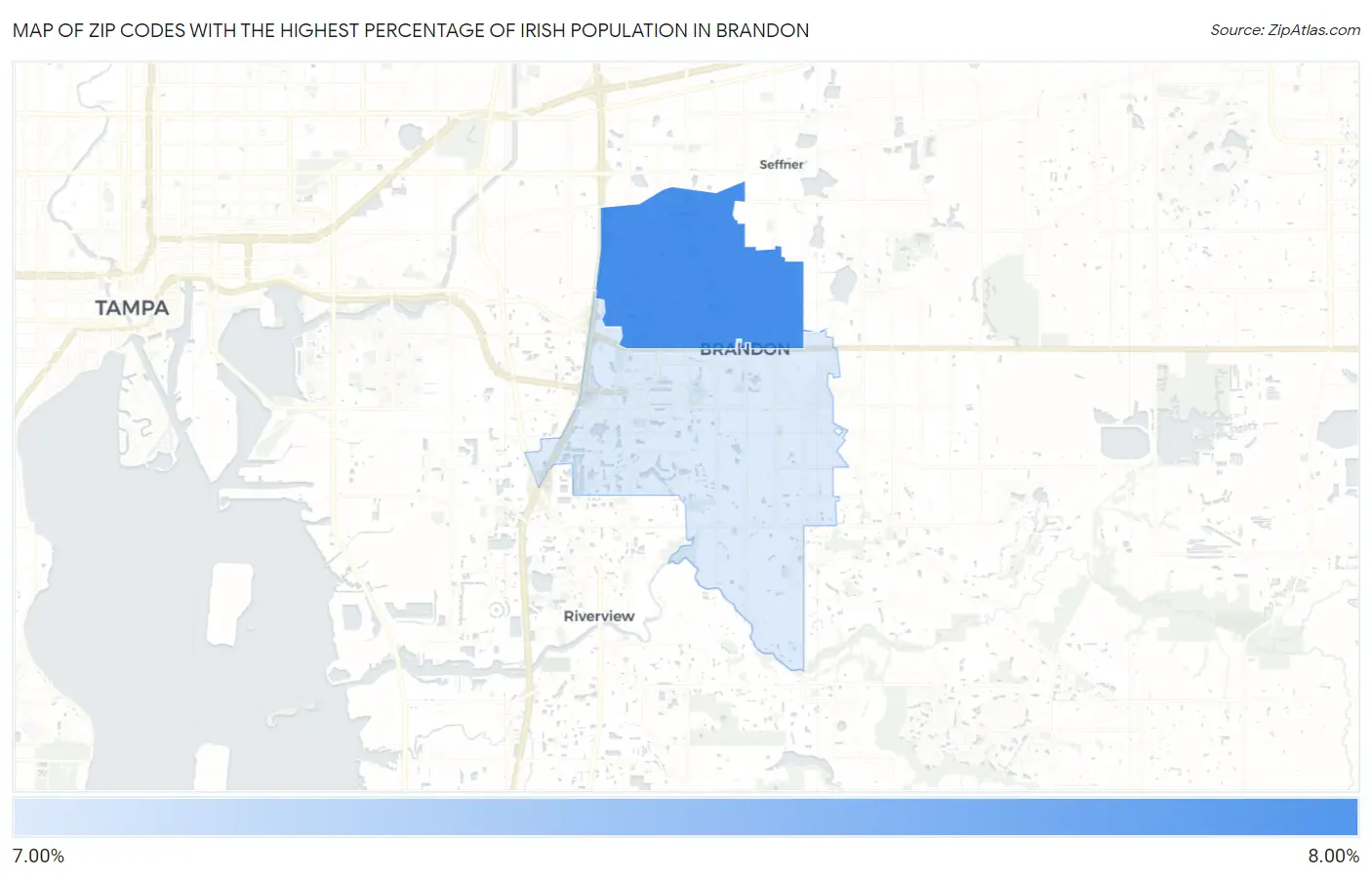 Zip Codes with the Highest Percentage of Irish Population in Brandon Map