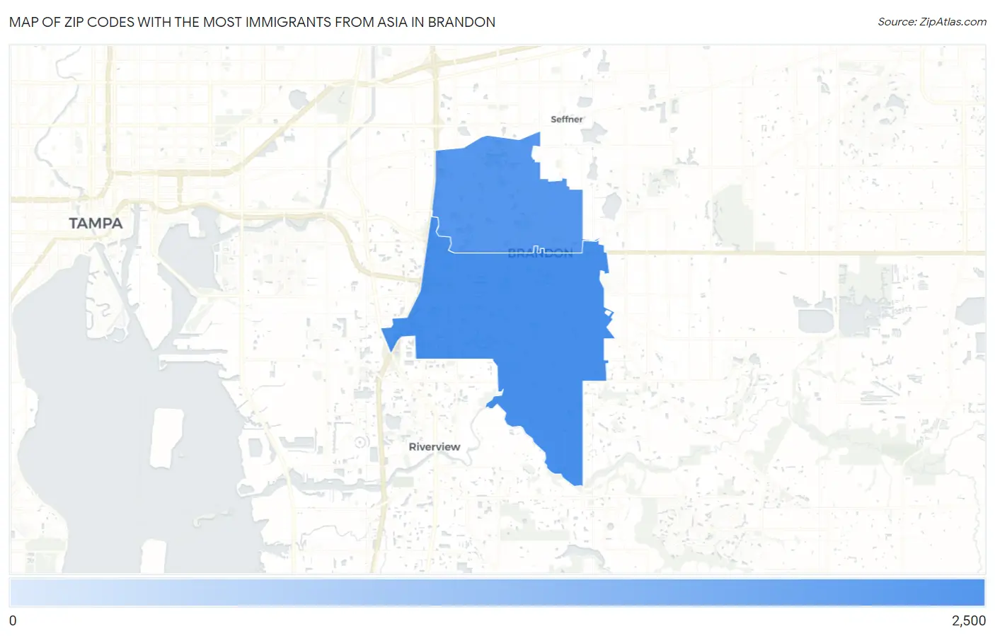 Zip Codes with the Most Immigrants from Asia in Brandon Map