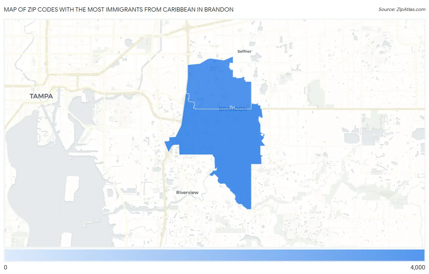 Zip Codes with the Most Immigrants from Caribbean in Brandon Map