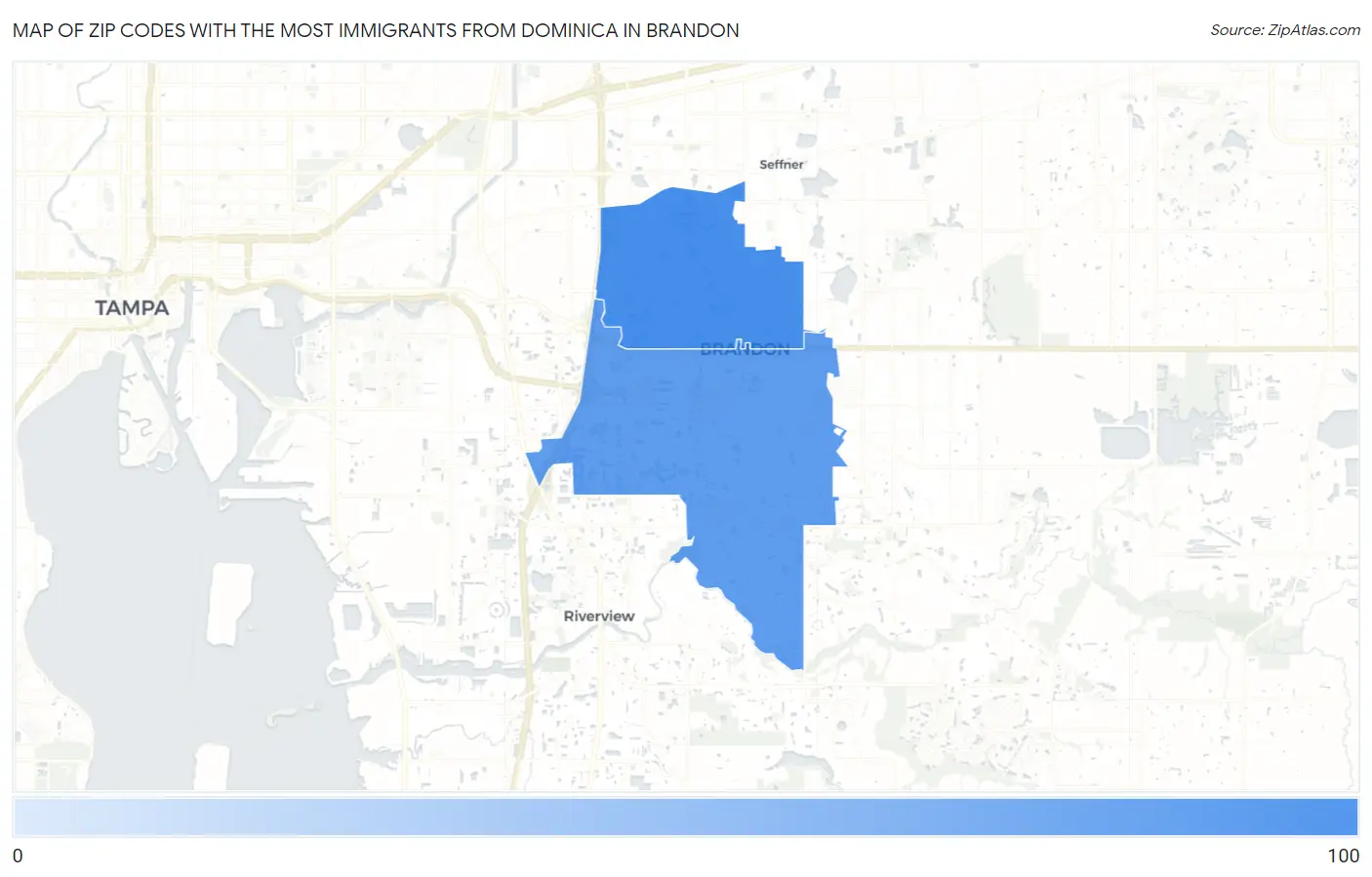 Zip Codes with the Most Immigrants from Dominica in Brandon Map