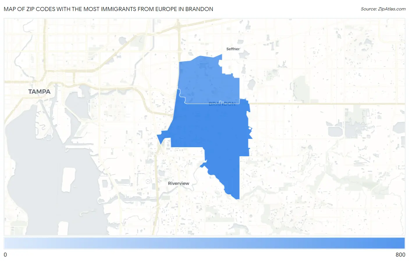 Zip Codes with the Most Immigrants from Europe in Brandon Map