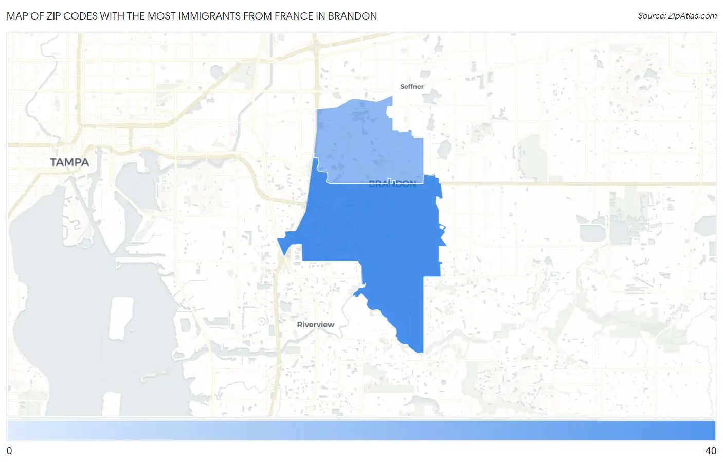 Zip Codes with the Most Immigrants from France in Brandon Map