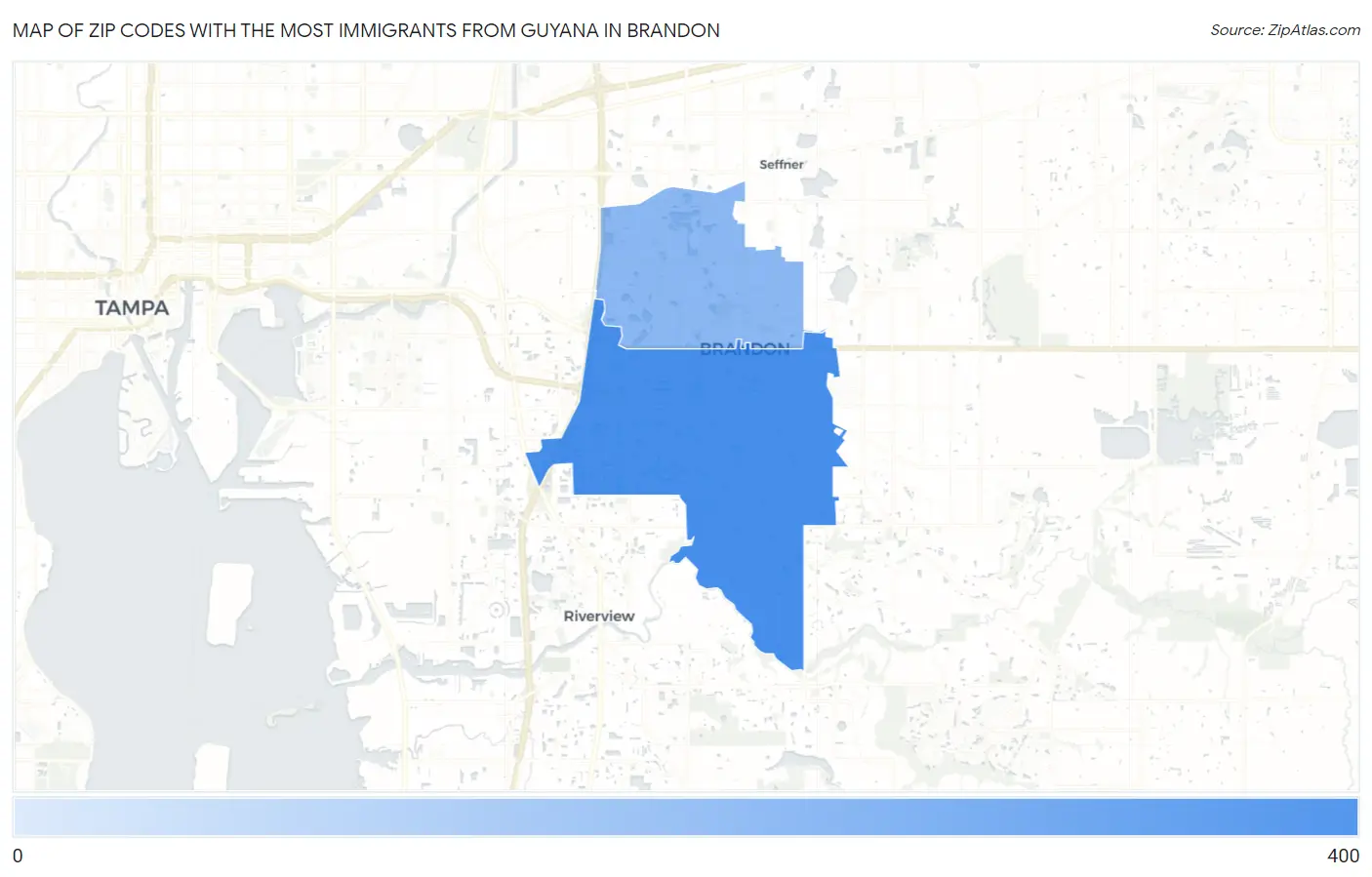 Zip Codes with the Most Immigrants from Guyana in Brandon Map