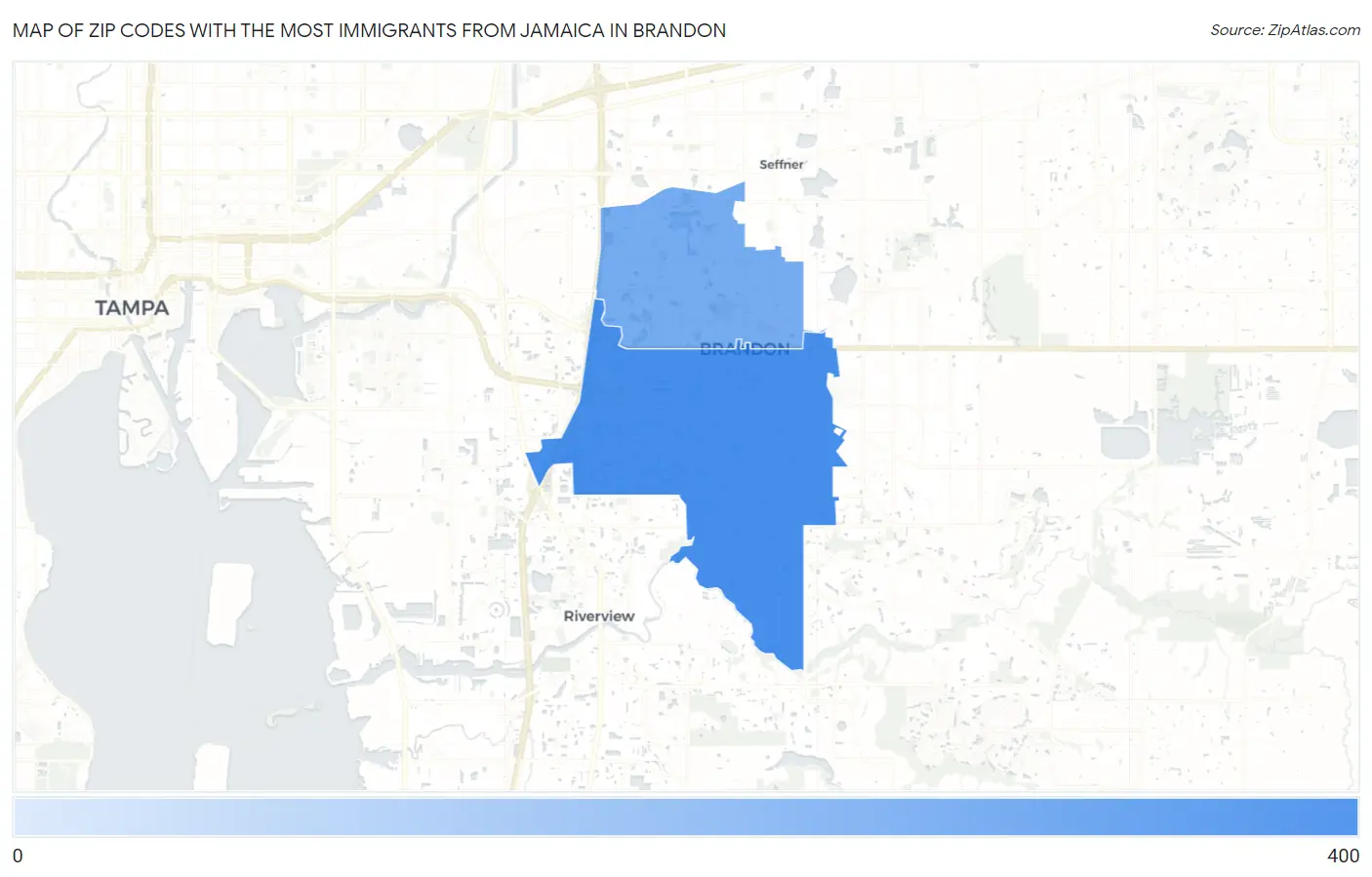 Zip Codes with the Most Immigrants from Jamaica in Brandon Map