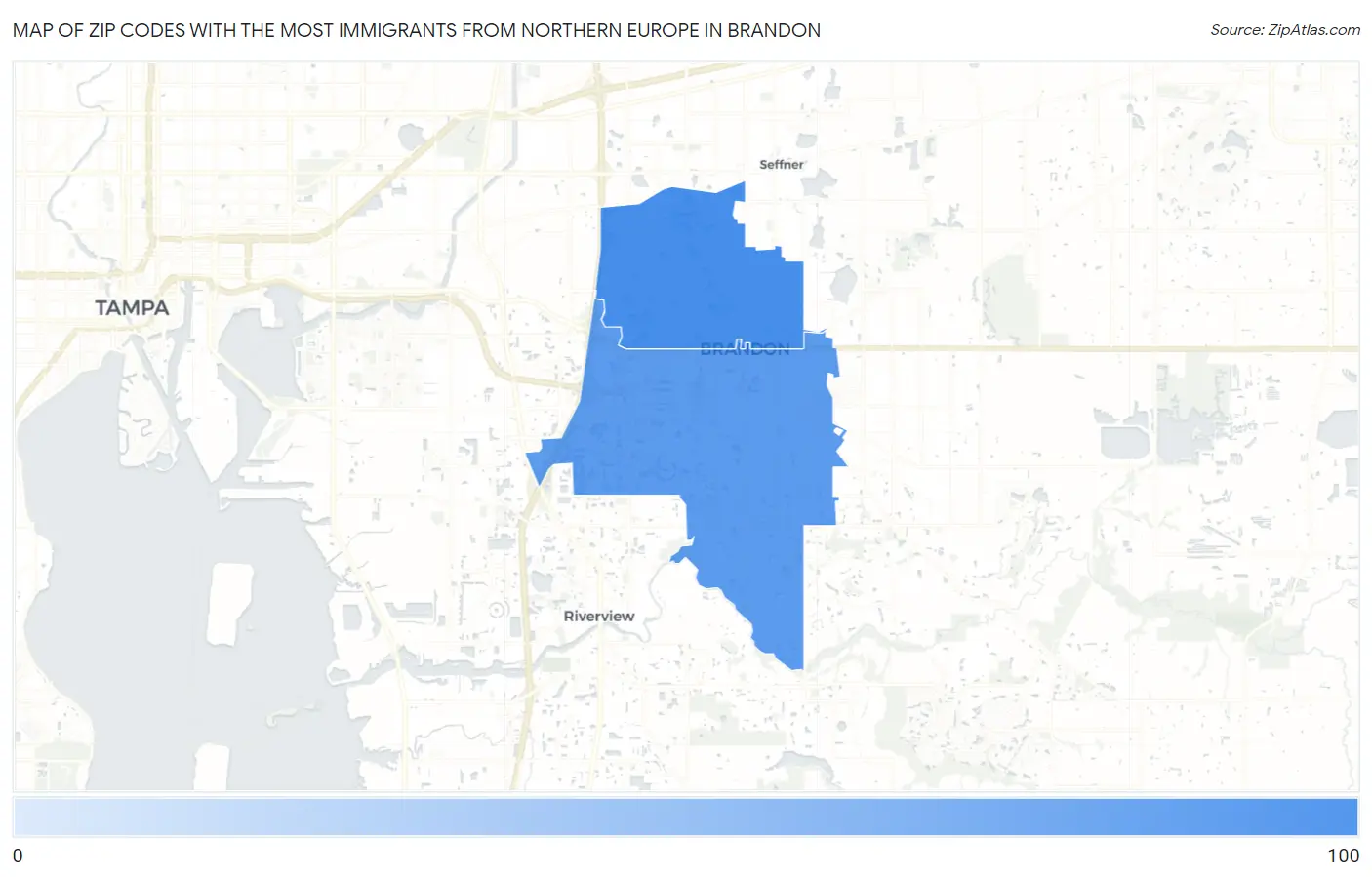 Zip Codes with the Most Immigrants from Northern Europe in Brandon Map