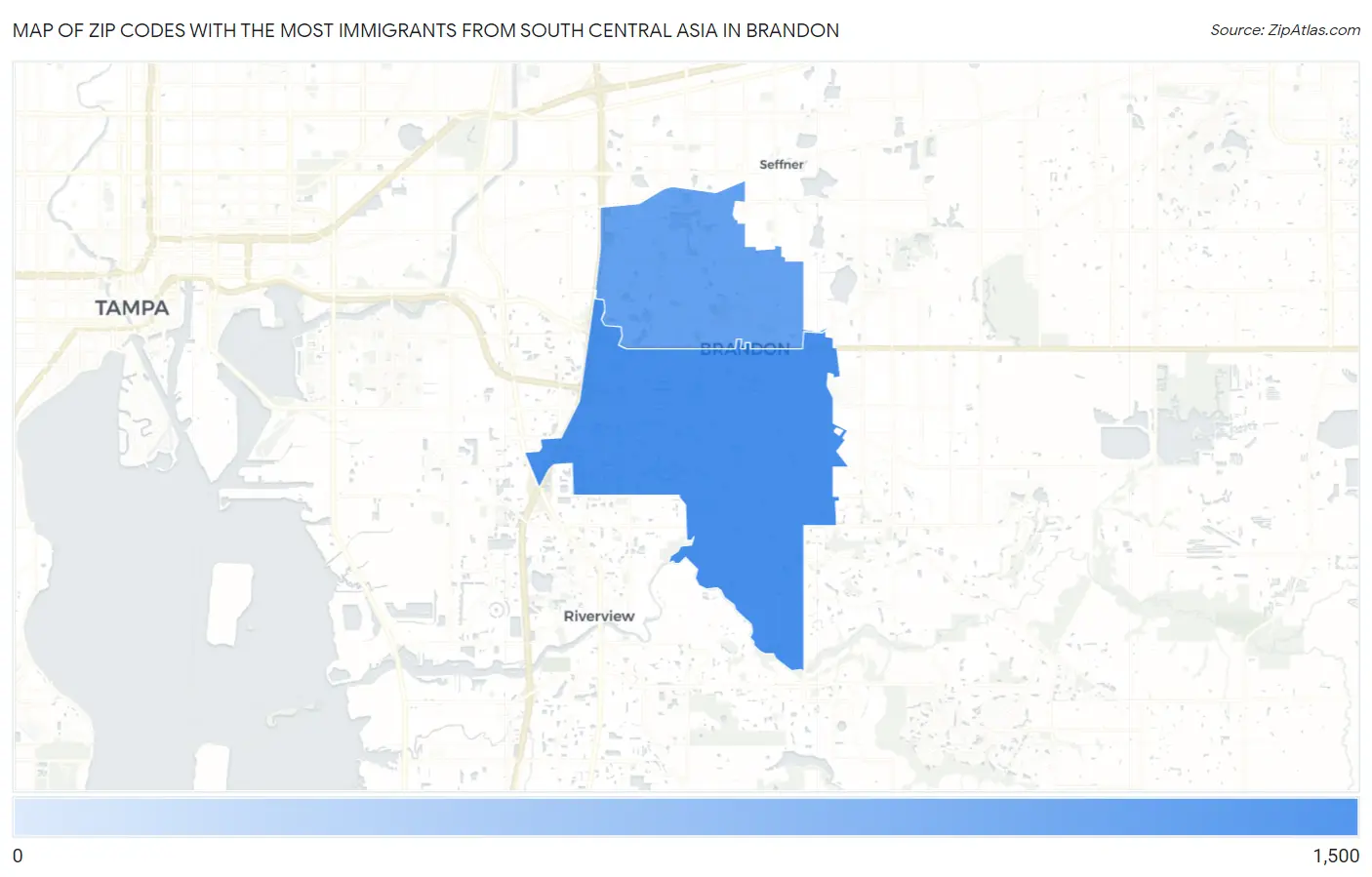 Zip Codes with the Most Immigrants from South Central Asia in Brandon Map