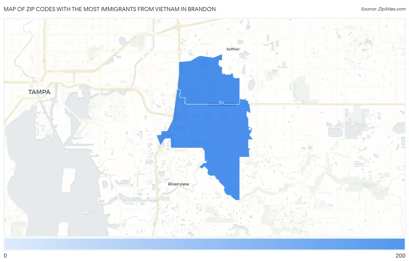 Zip Codes with the Most Immigrants from Vietnam in Brandon Map