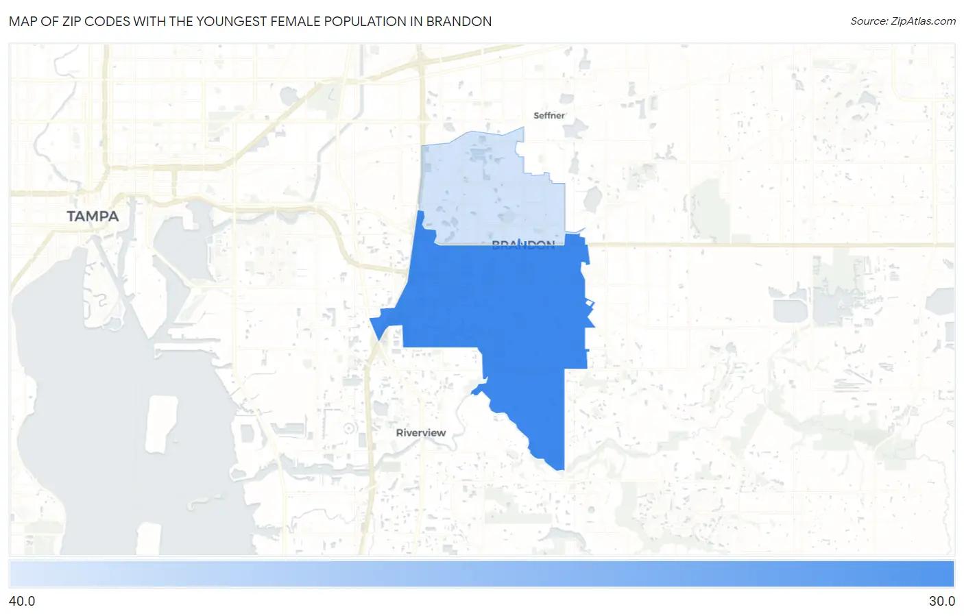 Zip Codes with the Youngest Female Population in Brandon Map