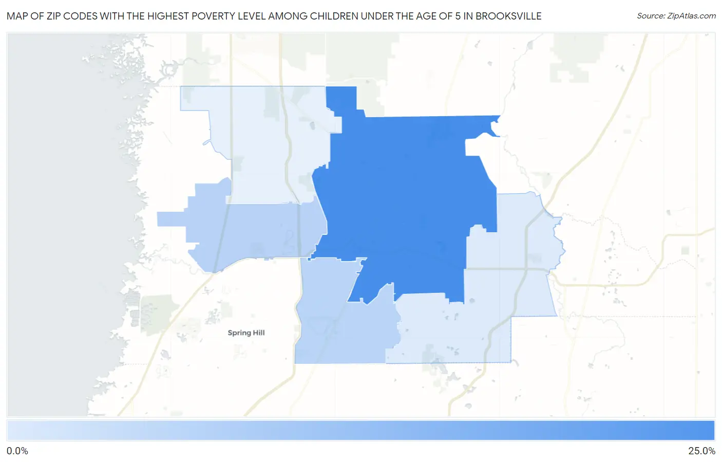 Zip Codes with the Highest Poverty Level Among Children Under the Age of 5 in Brooksville Map