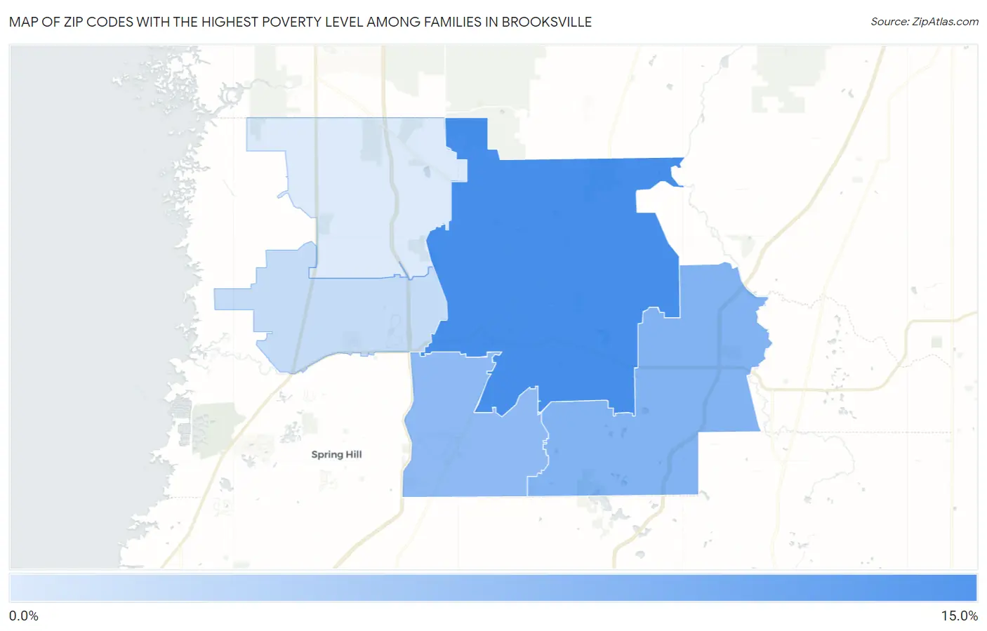 Zip Codes with the Highest Poverty Level Among Families in Brooksville Map