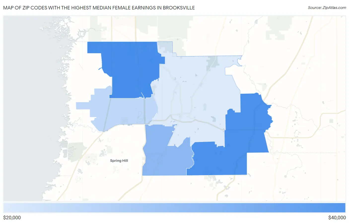 Zip Codes with the Highest Median Female Earnings in Brooksville Map