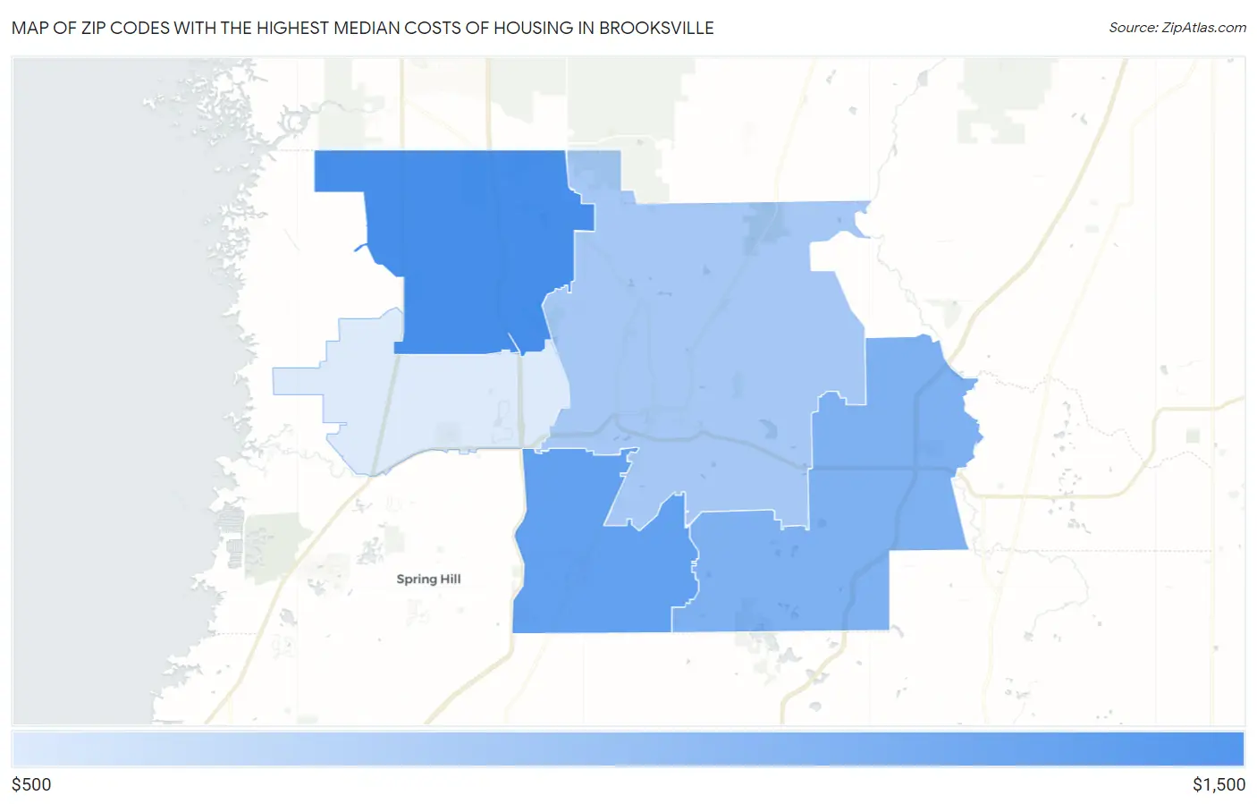 Zip Codes with the Highest Median Costs of Housing in Brooksville Map