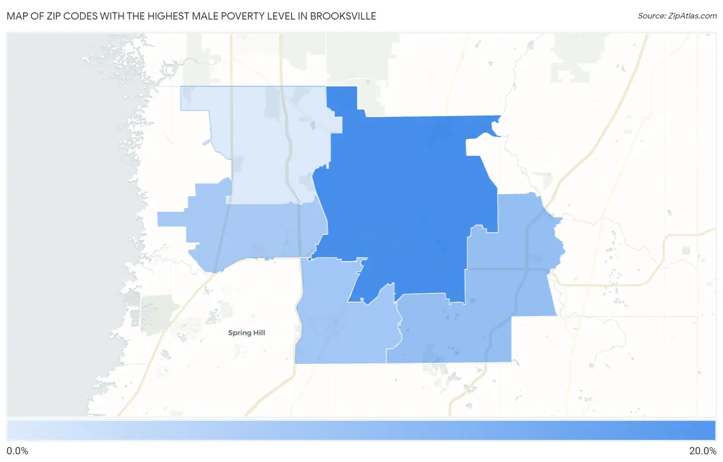 Zip Codes with the Highest Male Poverty Level in Brooksville Map