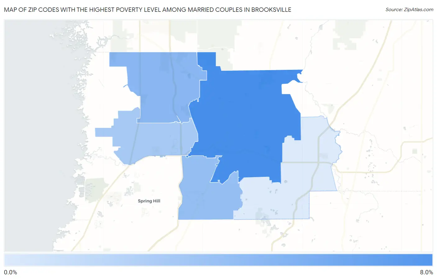 Zip Codes with the Highest Poverty Level Among Married Couples in Brooksville Map