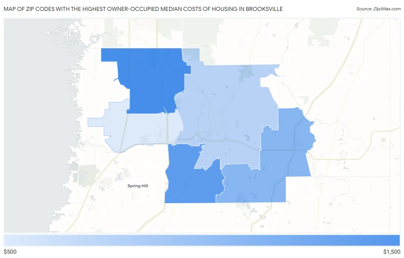 Zip Codes with the Highest Owner-Occupied Median Costs of Housing in Brooksville Map