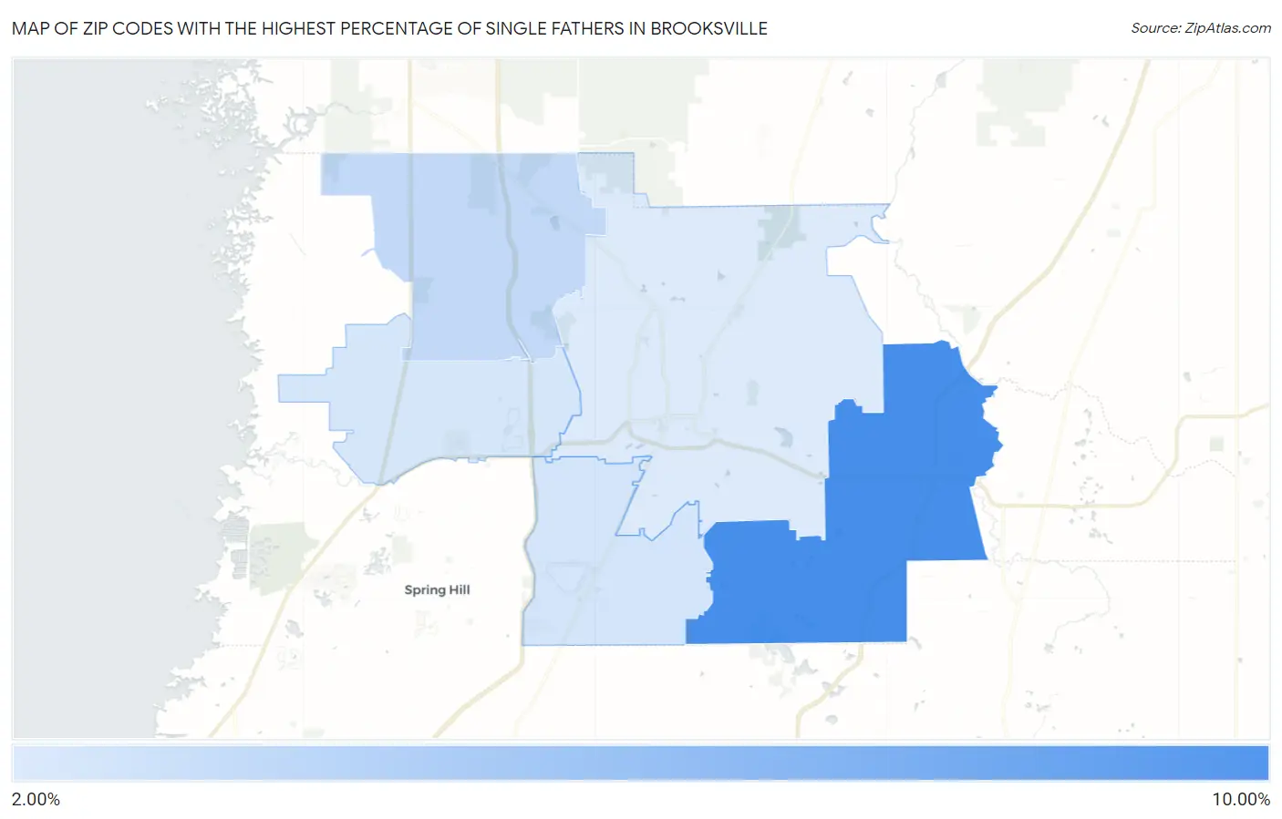 Zip Codes with the Highest Percentage of Single Fathers in Brooksville Map