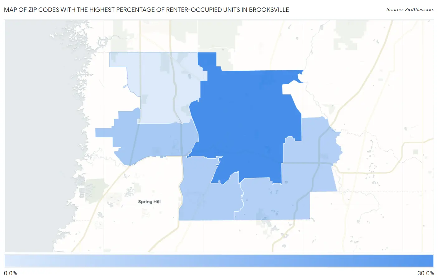 Zip Codes with the Highest Percentage of Renter-Occupied Units in Brooksville Map
