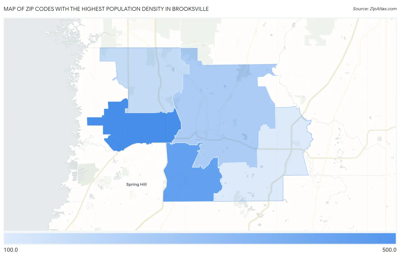Zip Codes with the Highest Population Density in Brooksville Map