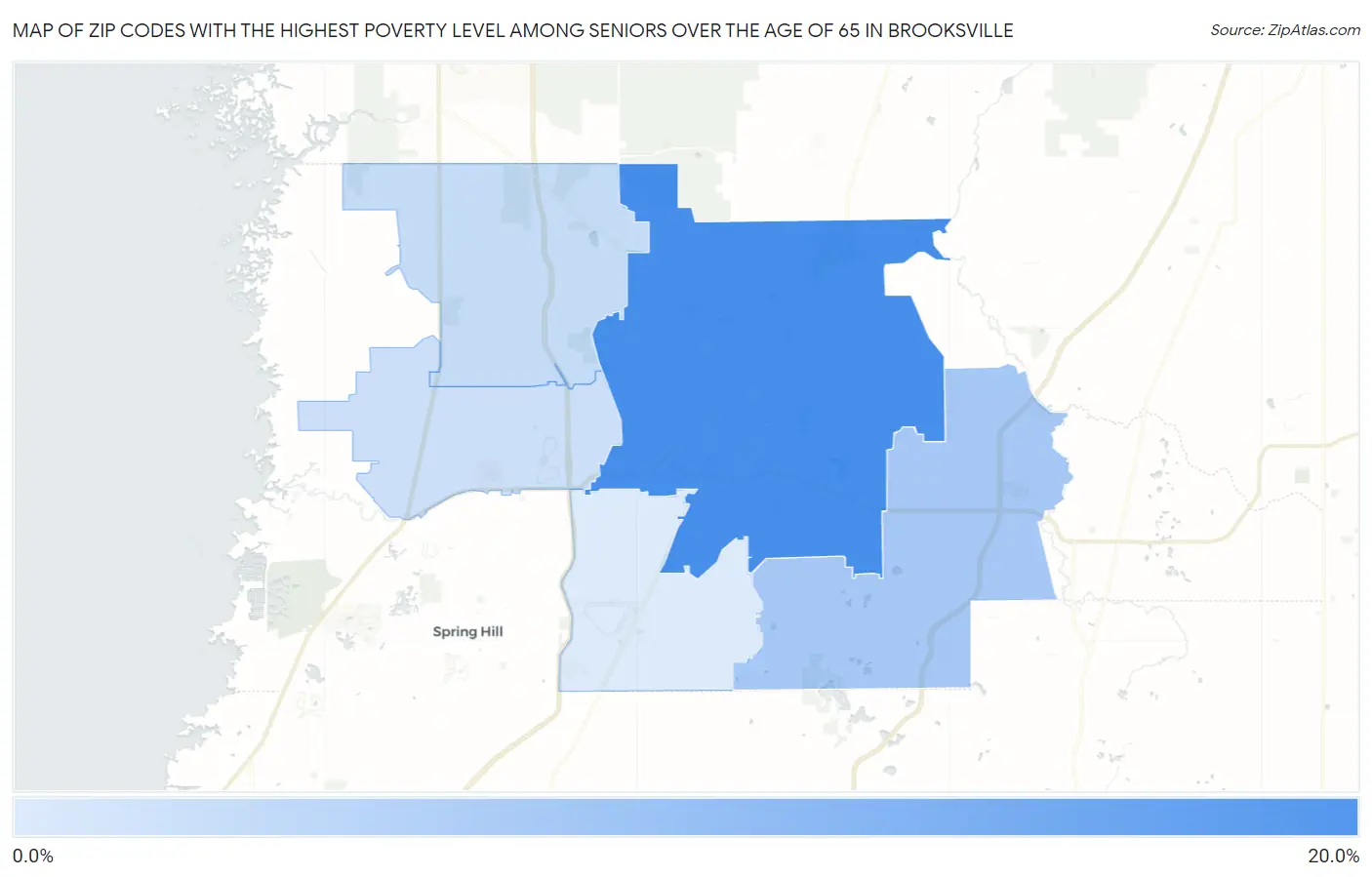 Zip Codes with the Highest Poverty Level Among Seniors Over the Age of 65 in Brooksville Map