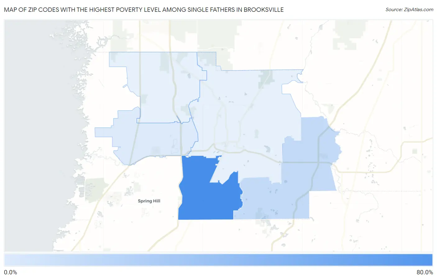 Zip Codes with the Highest Poverty Level Among Single Fathers in Brooksville Map