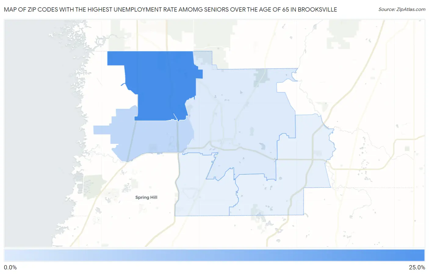 Zip Codes with the Highest Unemployment Rate Amomg Seniors Over the Age of 65 in Brooksville Map