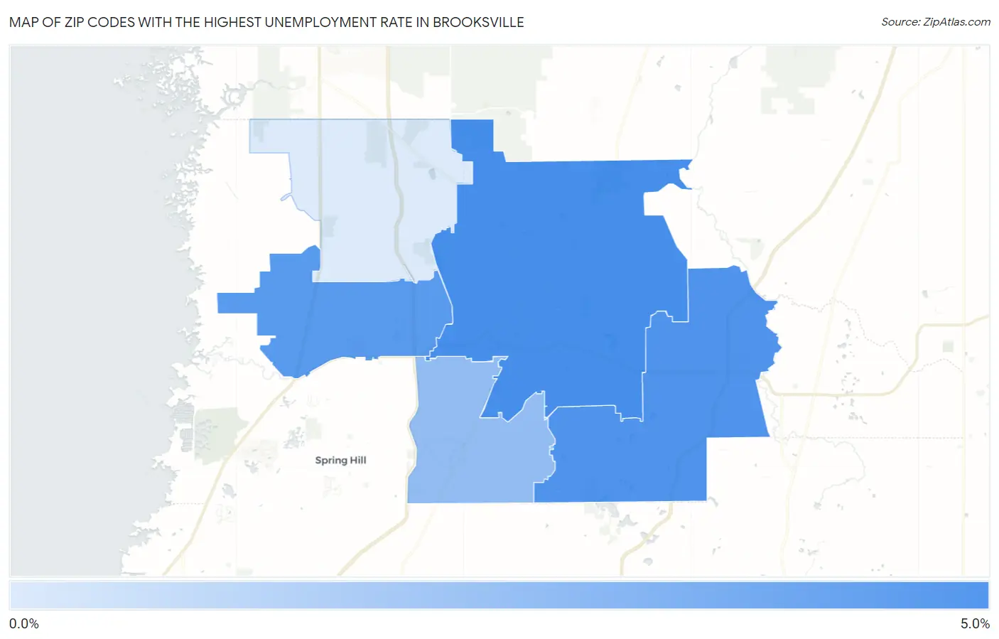 Zip Codes with the Highest Unemployment Rate in Brooksville Map