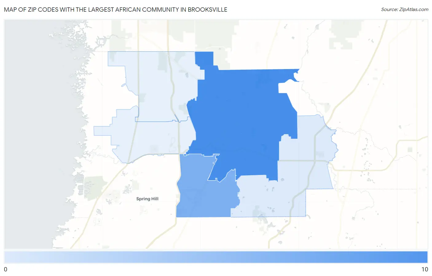Zip Codes with the Largest African Community in Brooksville Map