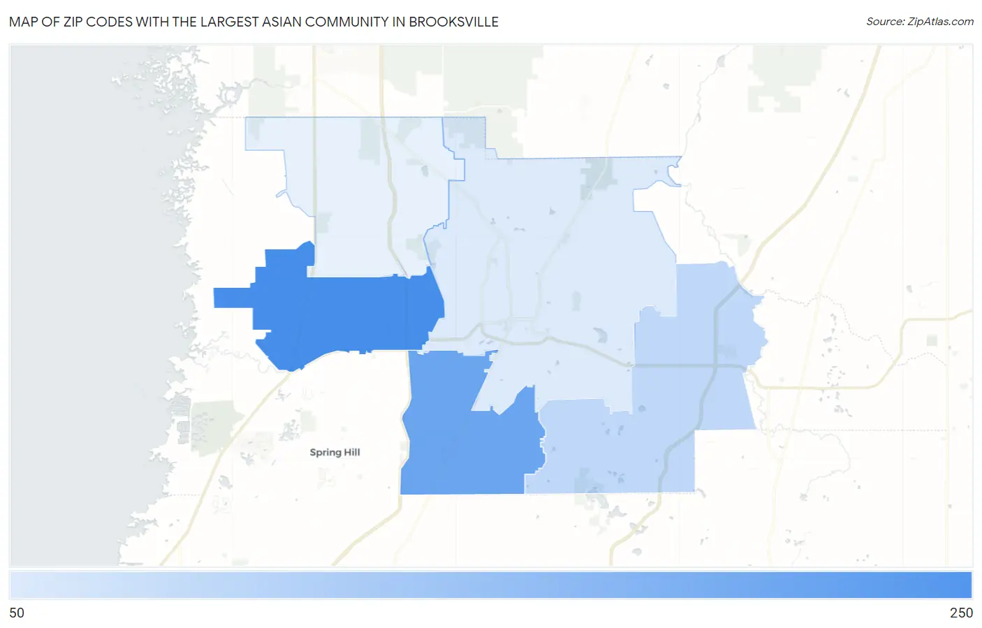 Zip Codes with the Largest Asian Community in Brooksville Map