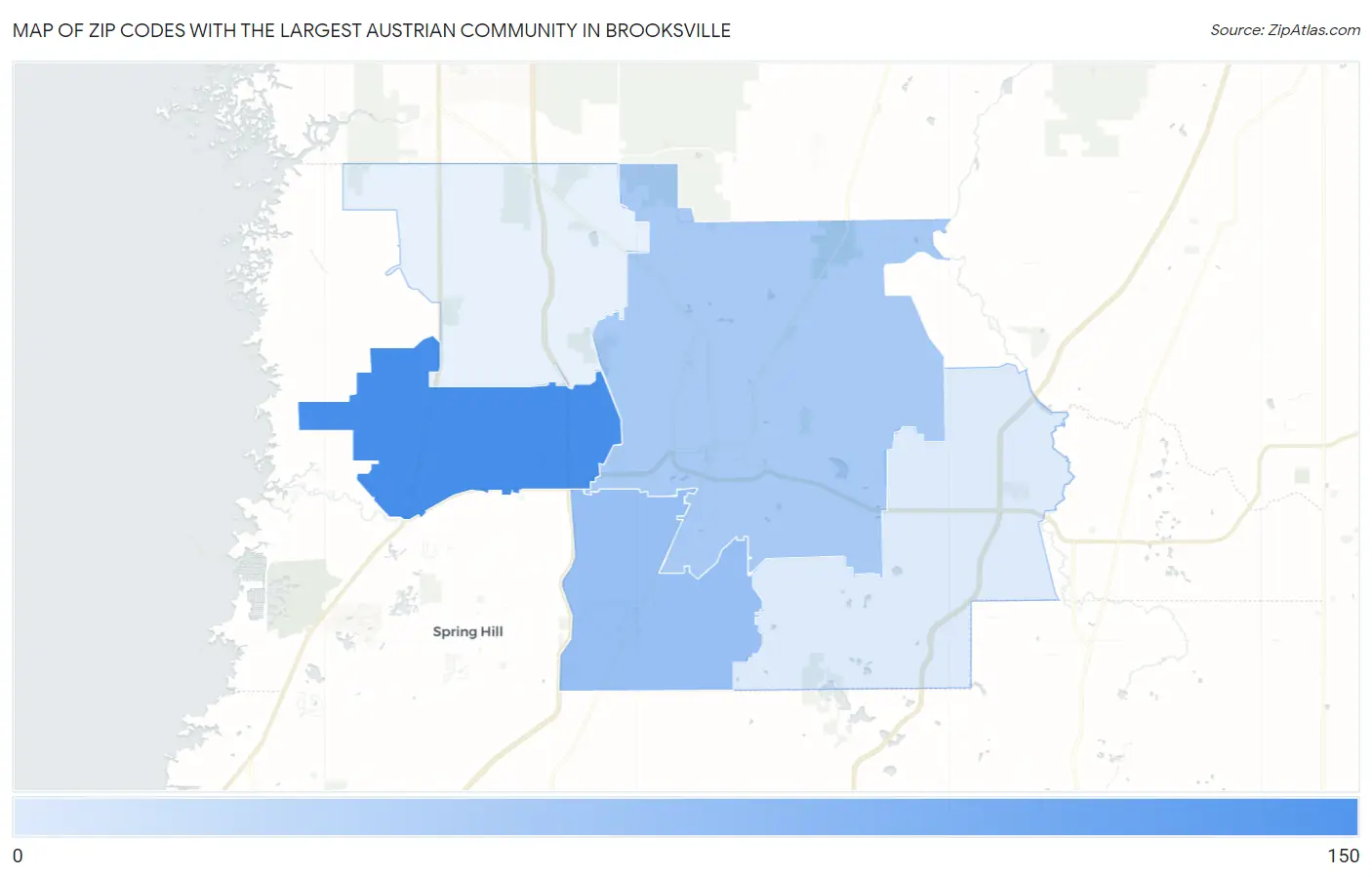 Zip Codes with the Largest Austrian Community in Brooksville Map