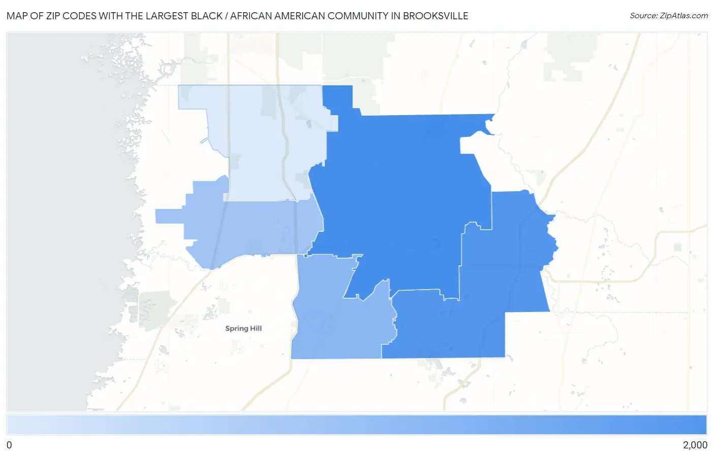 Zip Codes with the Largest Black / African American Community in Brooksville Map