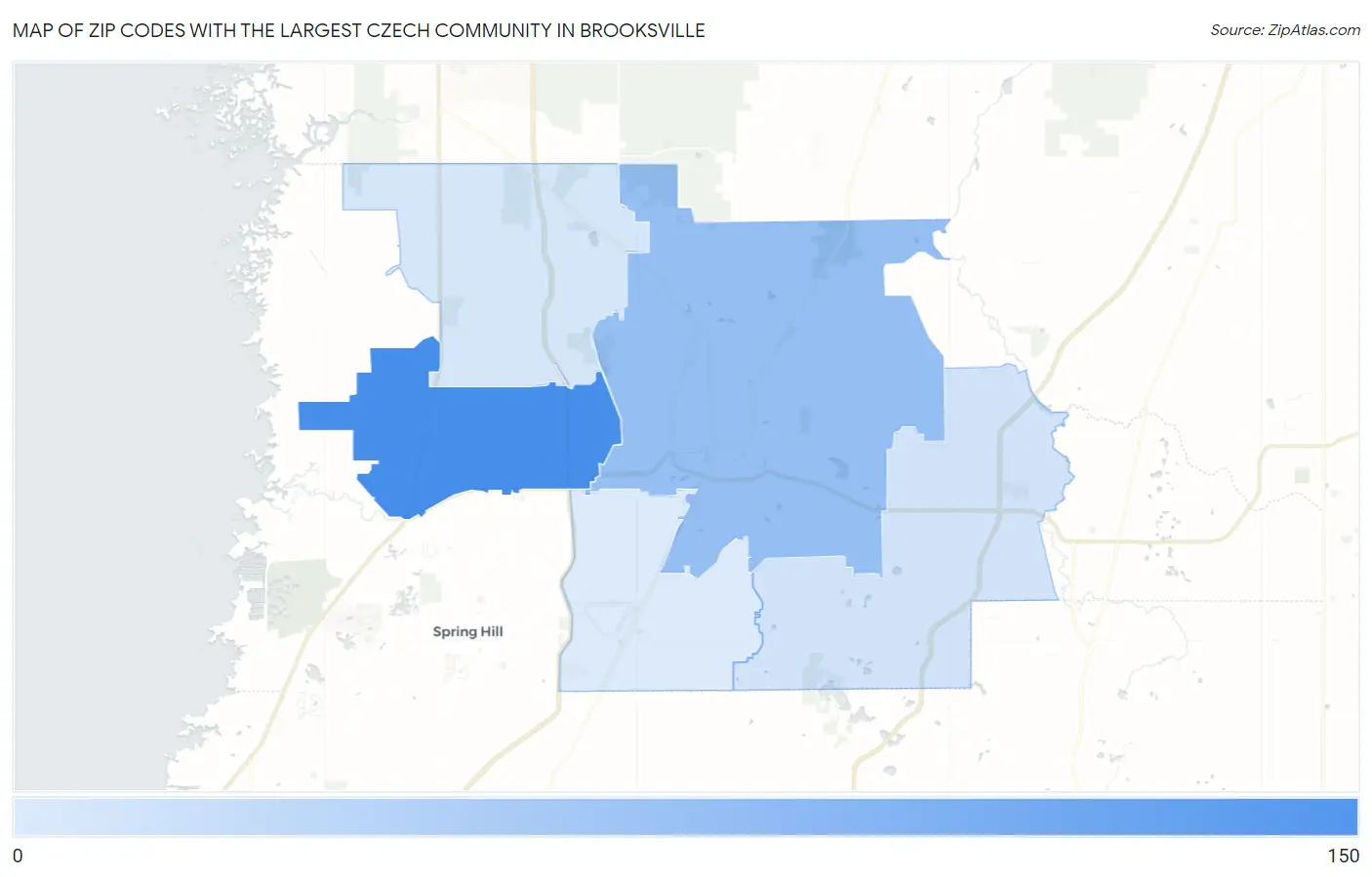 Zip Codes with the Largest Czech Community in Brooksville Map