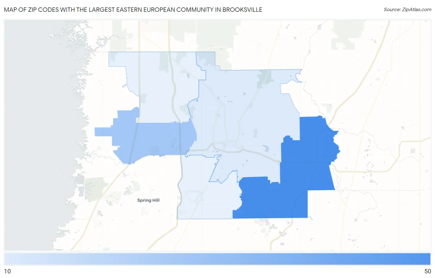 Zip Codes with the Largest Eastern European Community in Brooksville Map