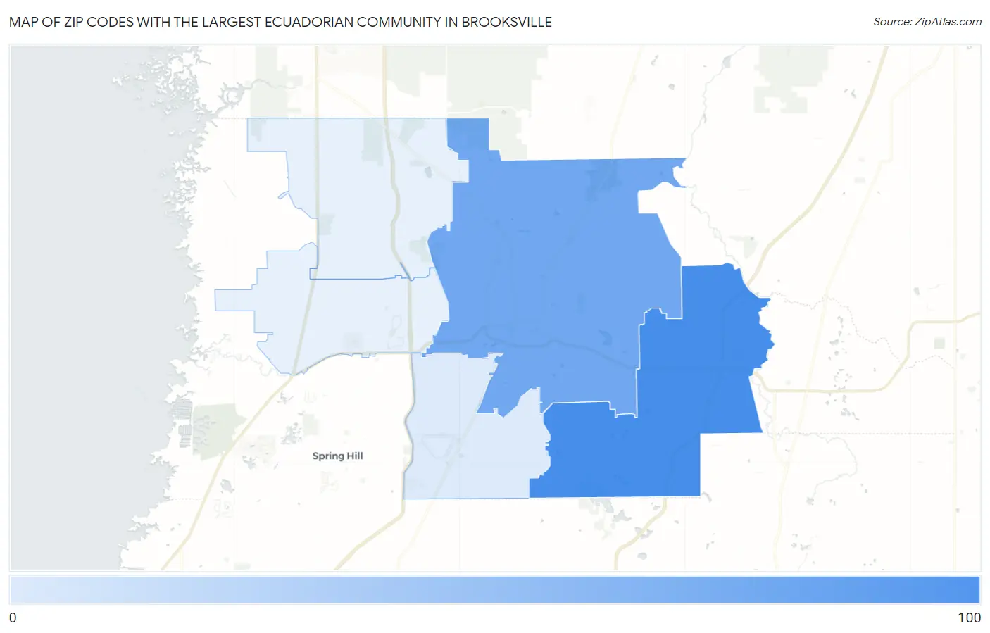 Zip Codes with the Largest Ecuadorian Community in Brooksville Map
