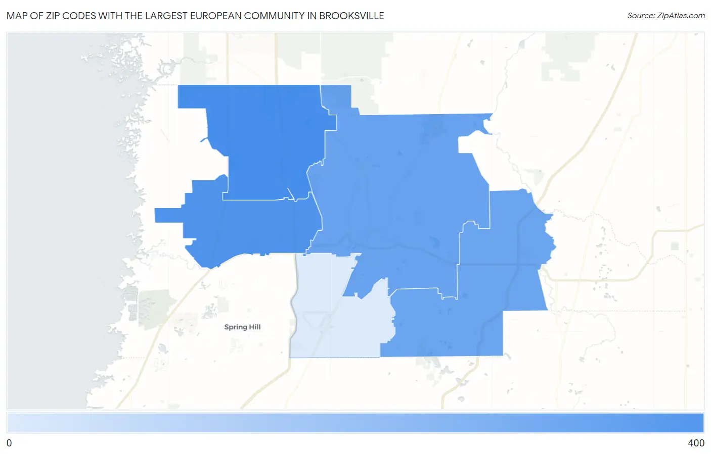 Zip Codes with the Largest European Community in Brooksville Map