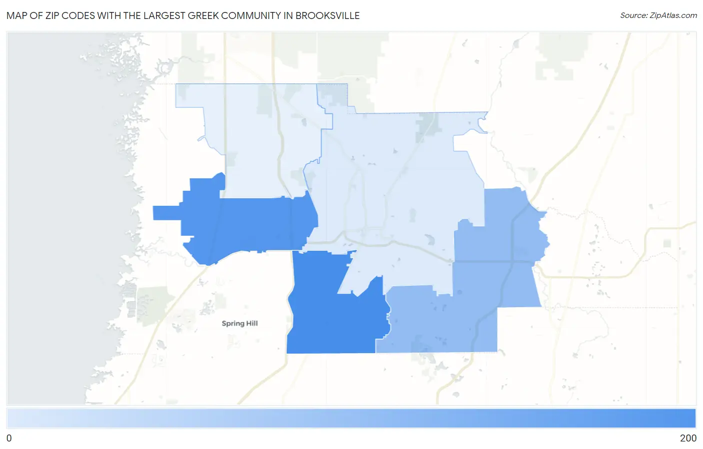 Zip Codes with the Largest Greek Community in Brooksville Map