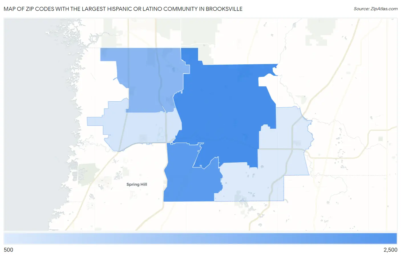 Zip Codes with the Largest Hispanic or Latino Community in Brooksville Map