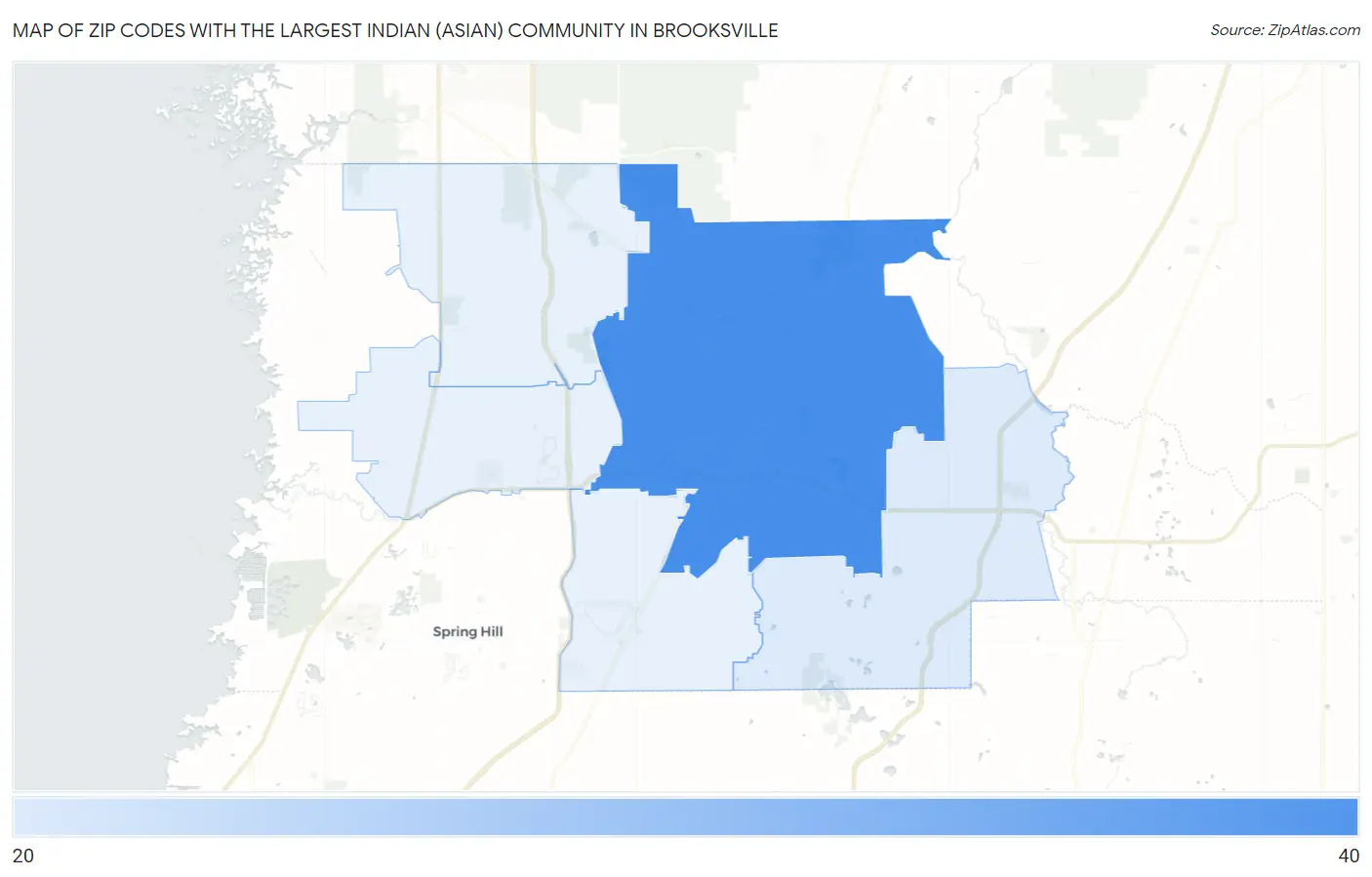 Zip Codes with the Largest Indian (Asian) Community in Brooksville Map