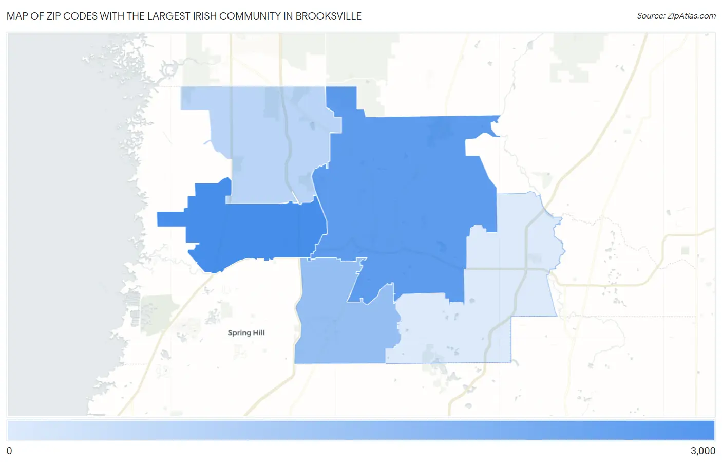 Zip Codes with the Largest Irish Community in Brooksville Map