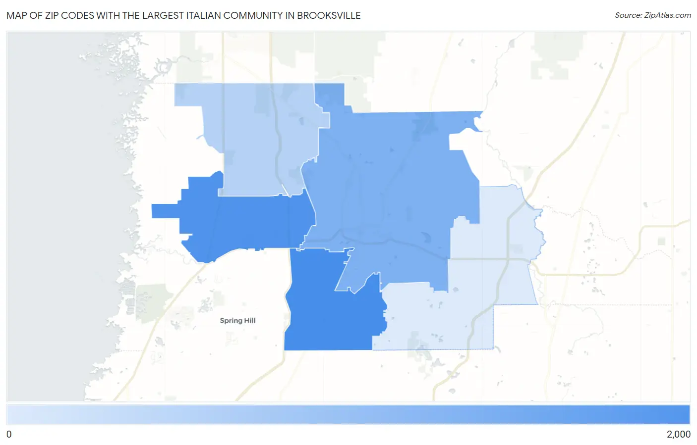 Zip Codes with the Largest Italian Community in Brooksville Map