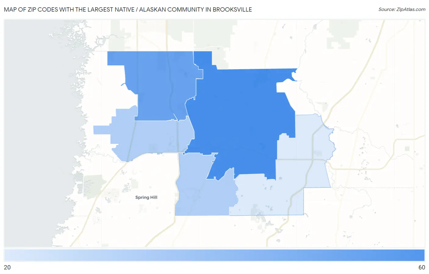 Zip Codes with the Largest Native / Alaskan Community in Brooksville Map