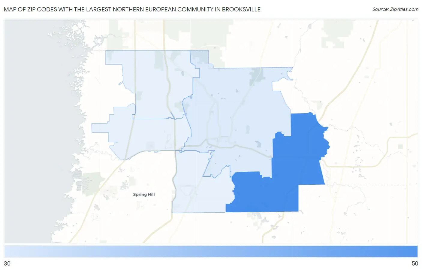 Zip Codes with the Largest Northern European Community in Brooksville Map