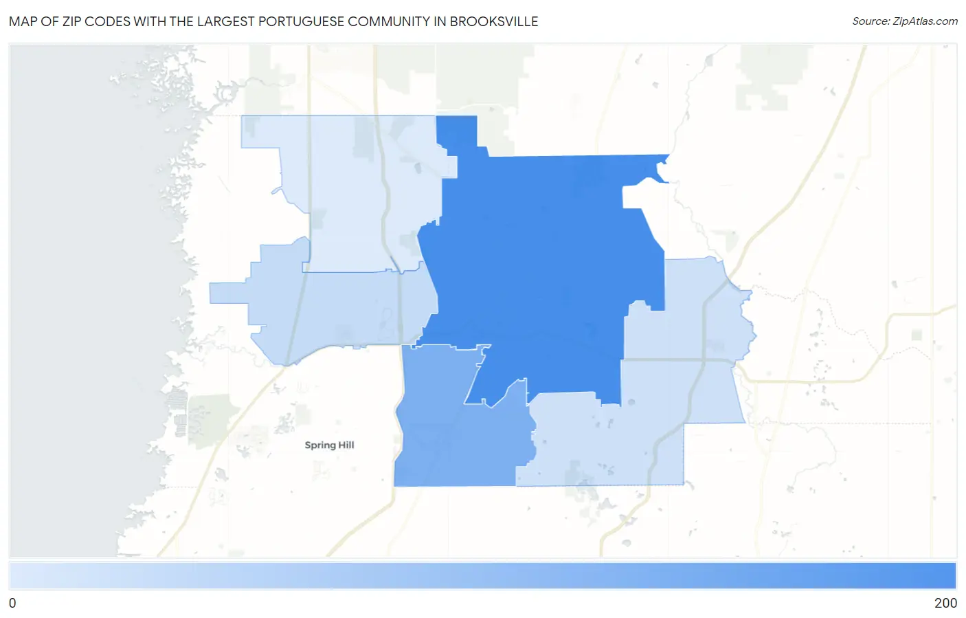 Zip Codes with the Largest Portuguese Community in Brooksville Map