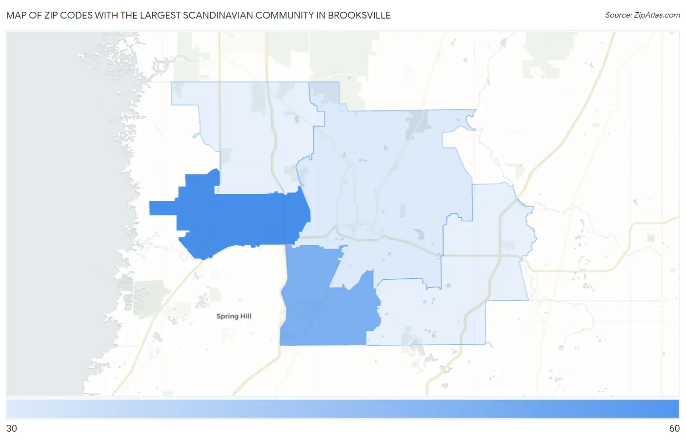 Zip Codes with the Largest Scandinavian Community in Brooksville Map