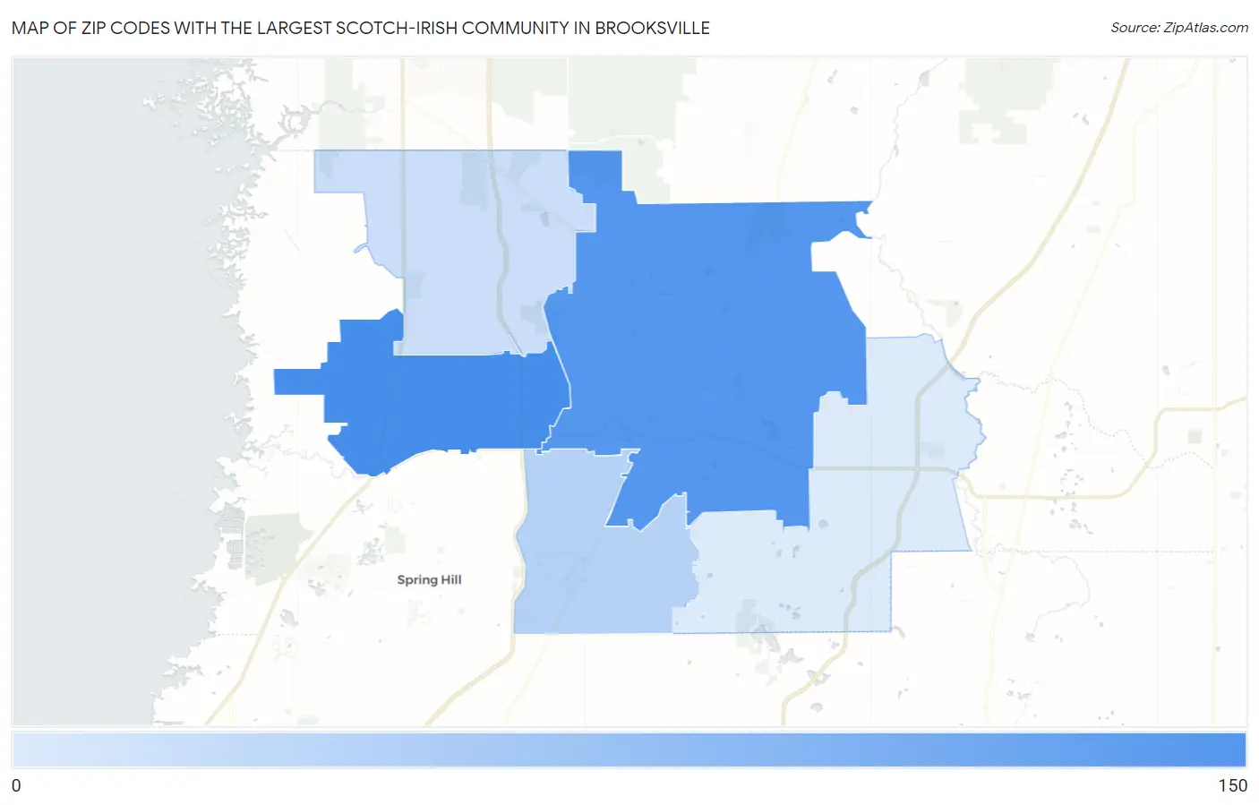 Zip Codes with the Largest Scotch-Irish Community in Brooksville Map