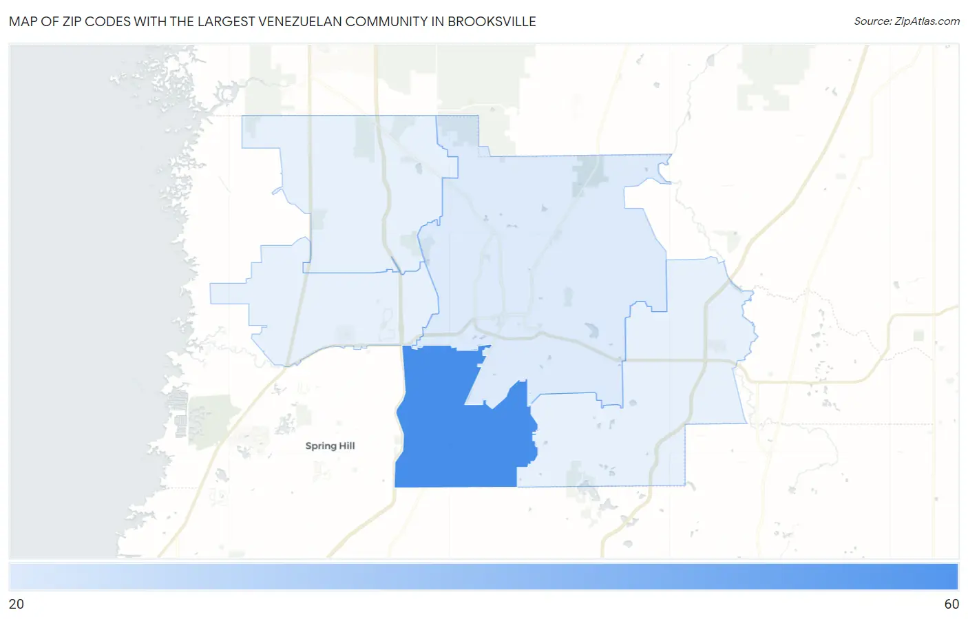 Zip Codes with the Largest Venezuelan Community in Brooksville Map