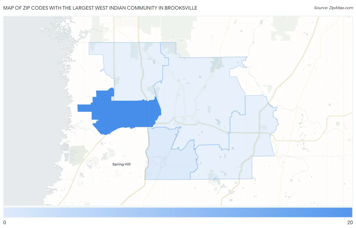 Zip Codes with the Largest West Indian Community in Brooksville Map