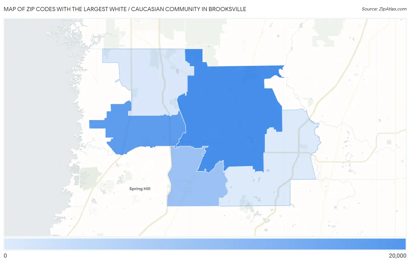 Zip Codes with the Largest White / Caucasian Community in Brooksville Map